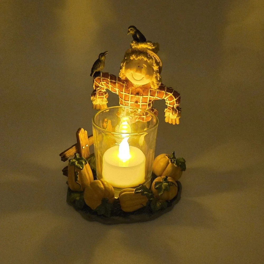 Home Interiors Gifts Scarecrow Crow Pumpkin Figurine Candle Holder Fall Autumn